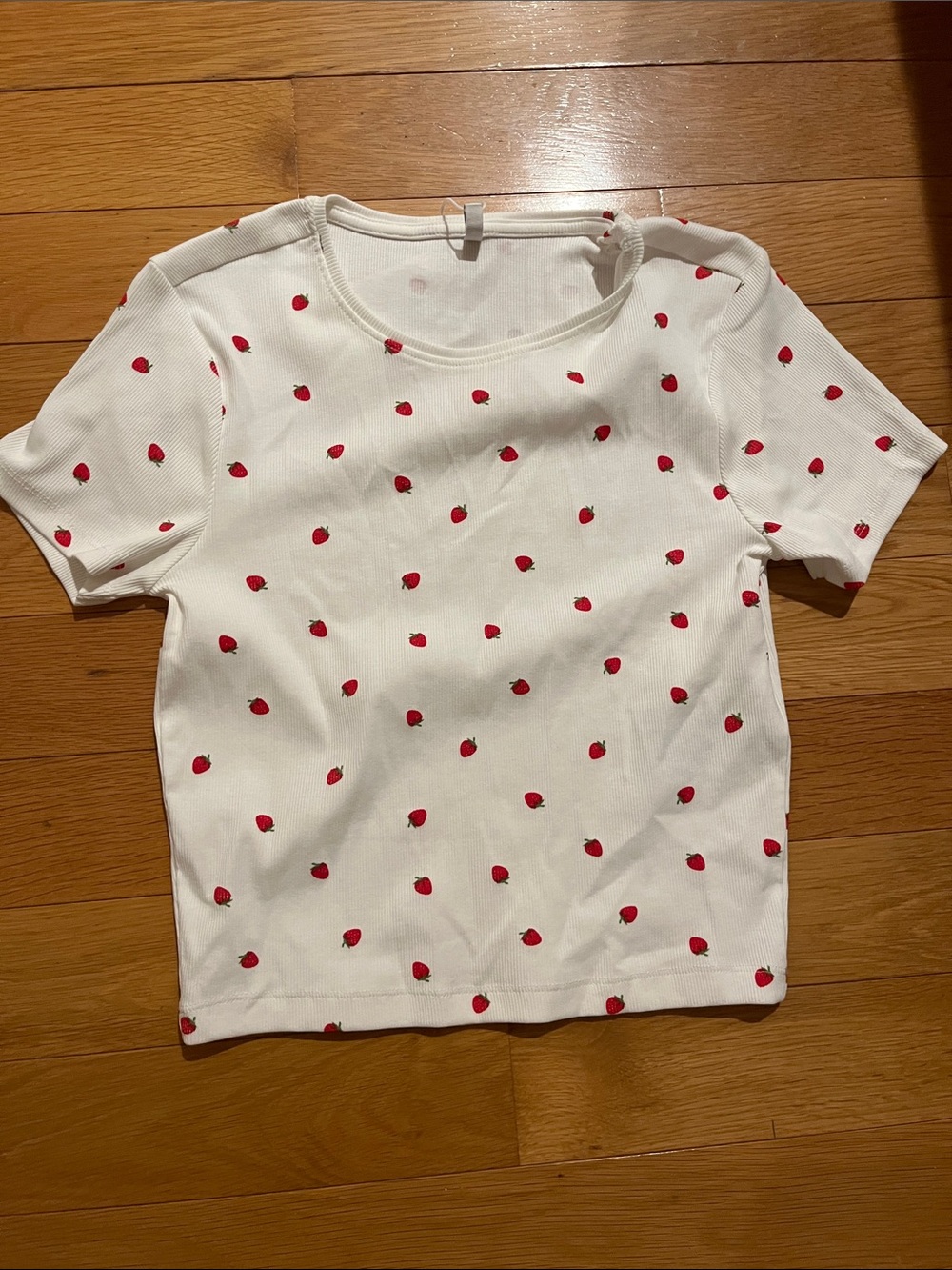 Only White Short-Sleeve Tee with Red Strawberry Motif